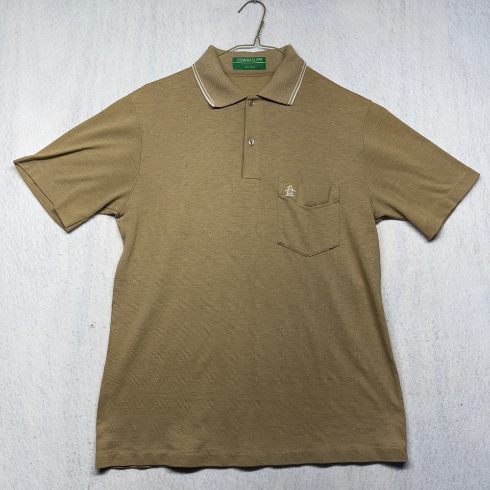 Vintage Grand Slam Munsingwear Mens Medium Tan Short Sleeve Penguin Logo Polo